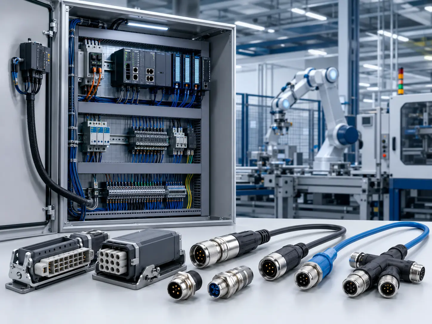 Industrial equipment connector solutions for control cabinets and factory equipment
