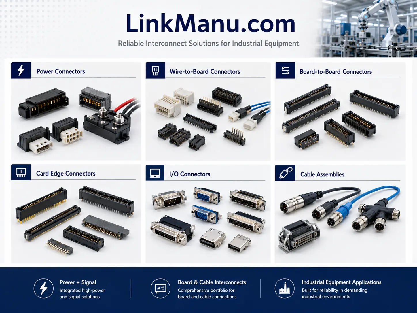 Power signal connector and cable assembly options for industrial equipment