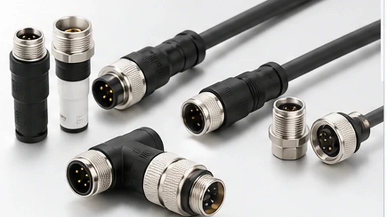 M12 circular connector variants with straight, right-angle, cable, and panel-mount constructions