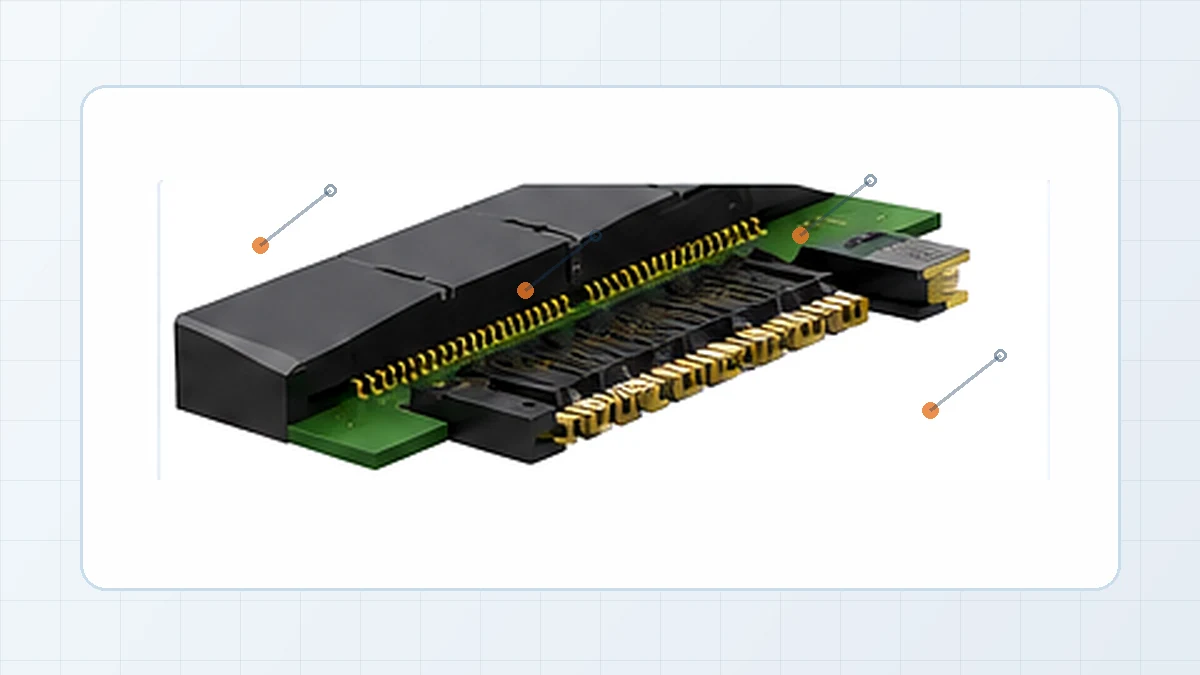 Close-up engineering review of a PCB card-edge slot connector