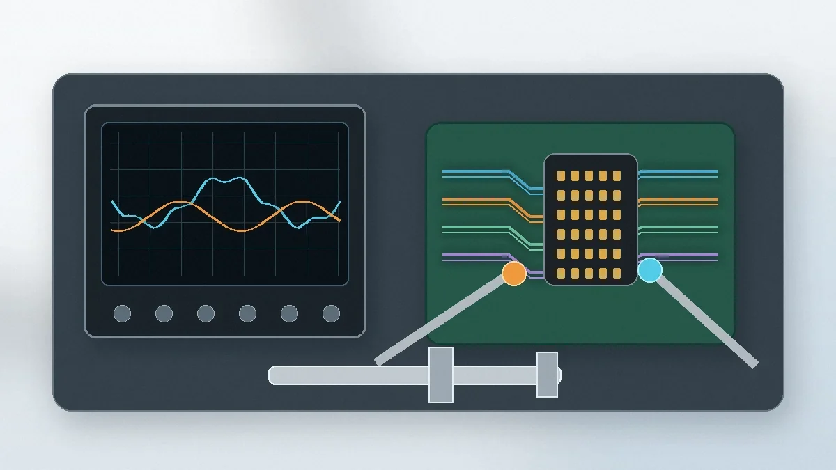 Engineering bench reviewing a high-speed connector test coupon and signal traces