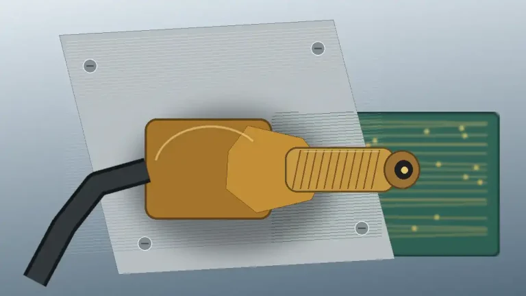Connector type SMA mounted on an I/O panel beside a PCB interface
