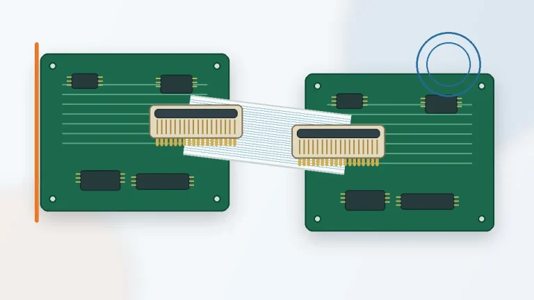 FFC cable linking connectors on two printed circuit boards