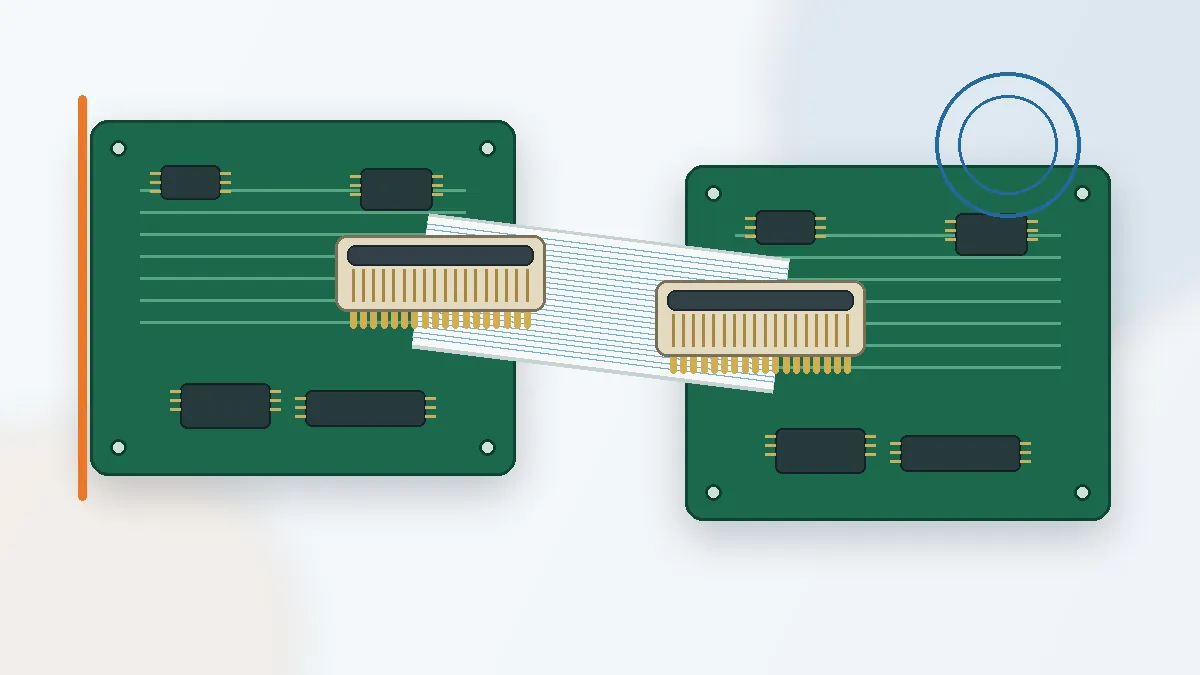 FFC cable linking connectors on two printed circuit boards