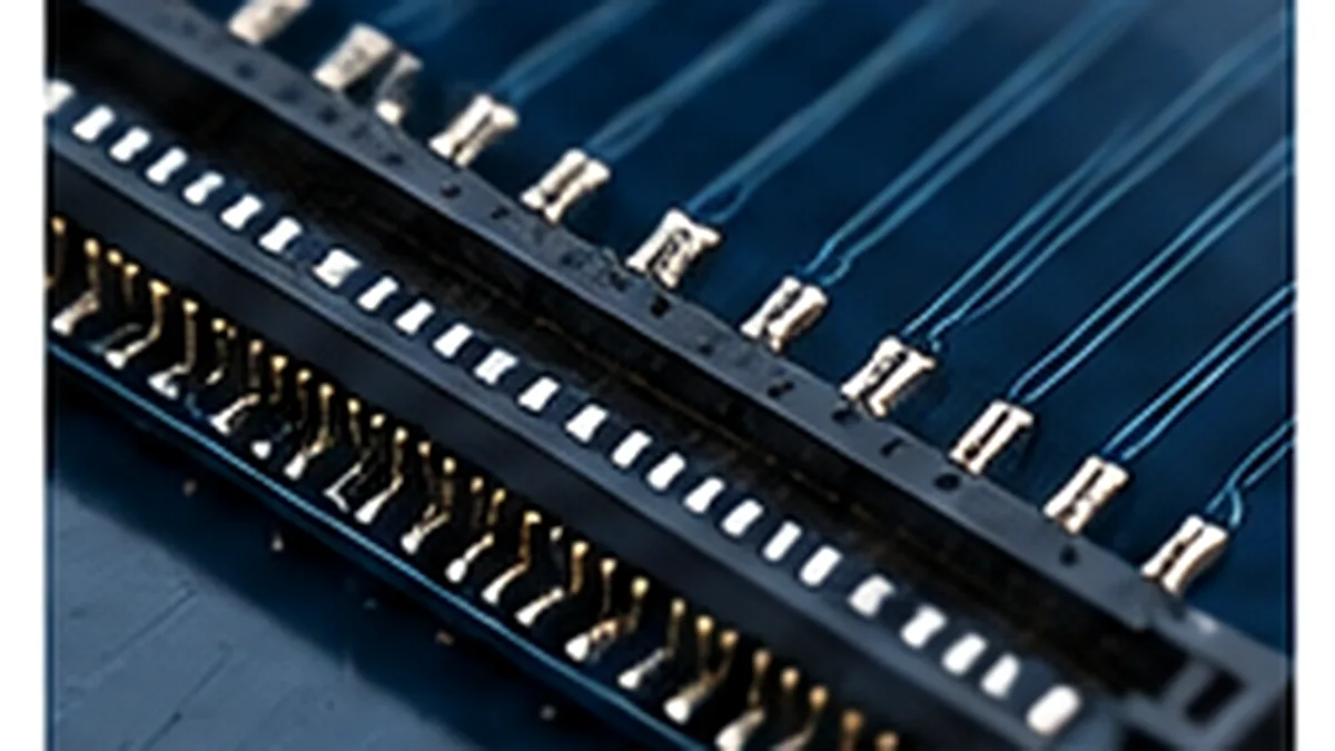 Close view of a fine pitch connector and PCB signal traces
