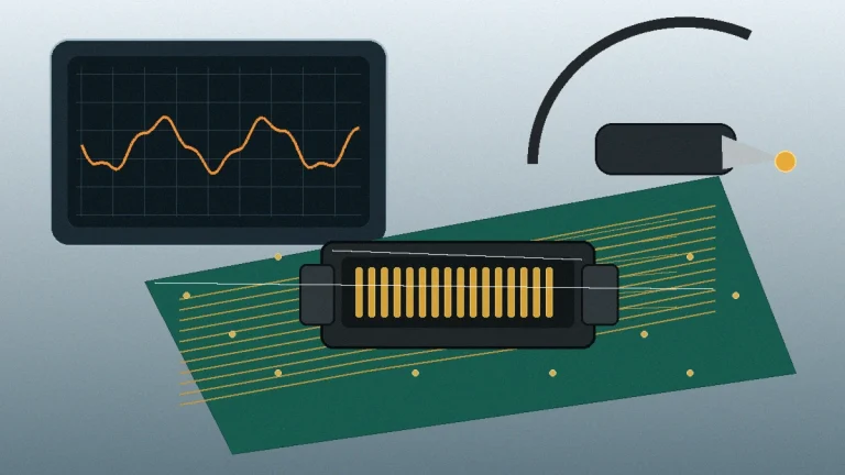 High-speed connector on a PCB under signal-integrity evaluation