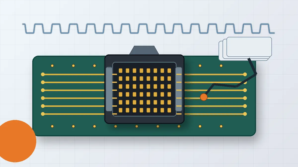 High speed signal connector mounted on a PCB with controlled signal paths and test equipment