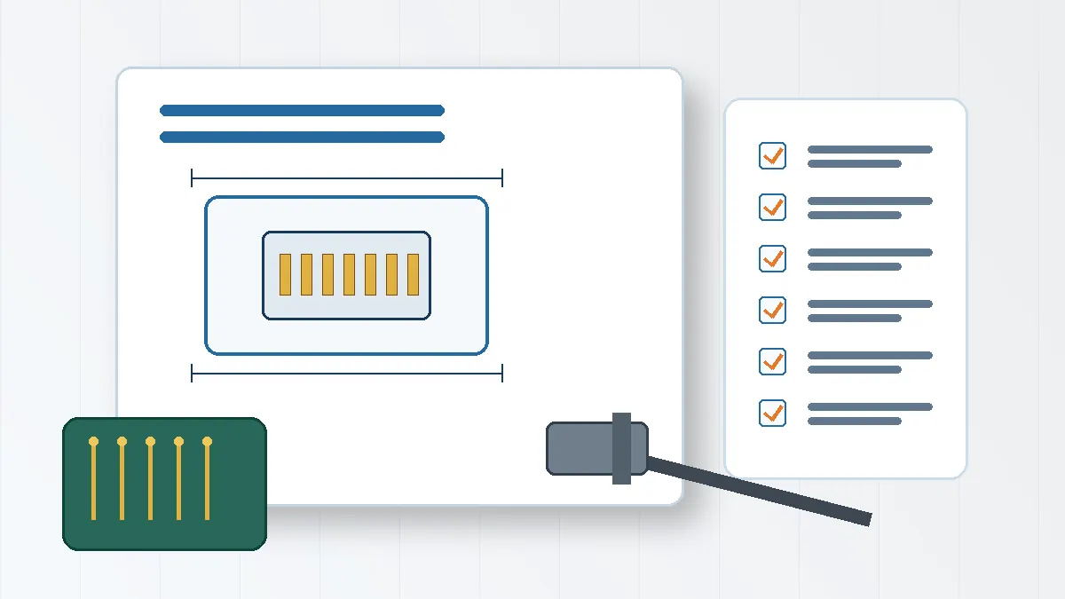 Engineering RFQ checklist with connector drawing, PCB sample, dimensions, and supplier review items
