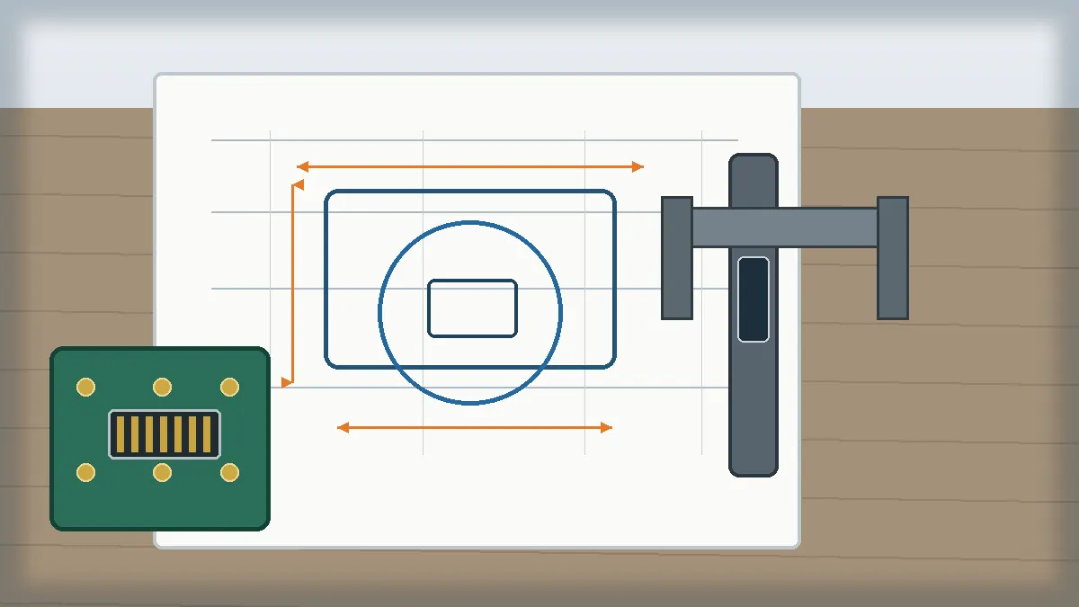 Engineering review of a connector drawing, panel cut-out, PCB footprint, and dimensional checks