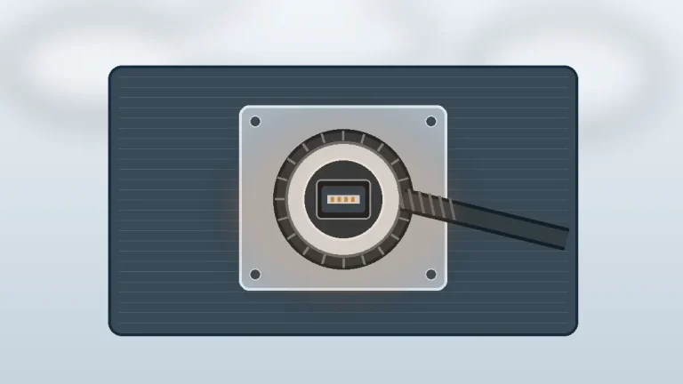 Rugged panel-mounted USB-style connector with locking hardware and cable strain relief