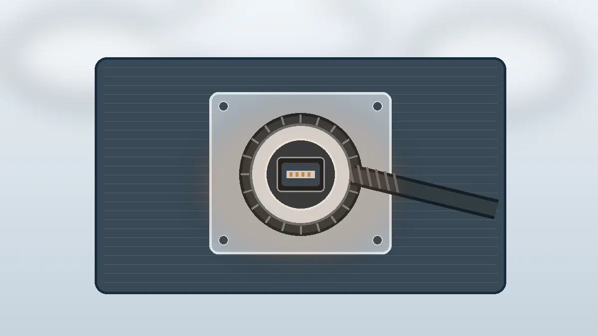 Rugged panel-mounted USB-style connector with locking hardware and cable strain relief