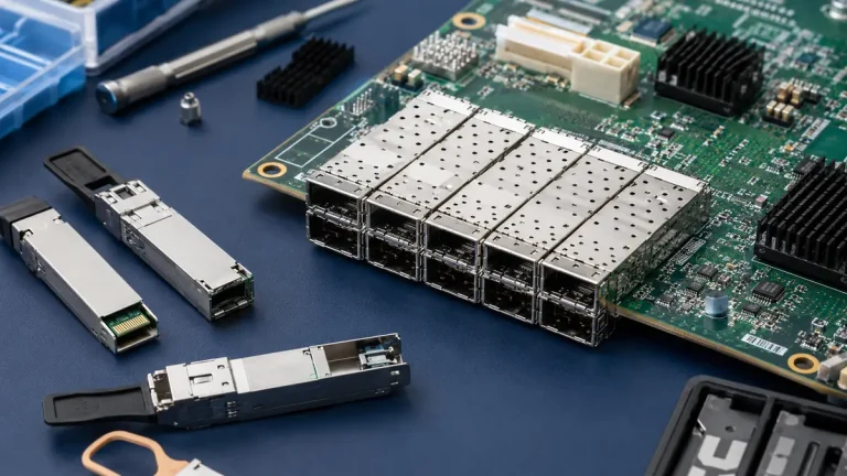 Small form factor pluggable connector cages and transceiver modules on a high-speed PCB