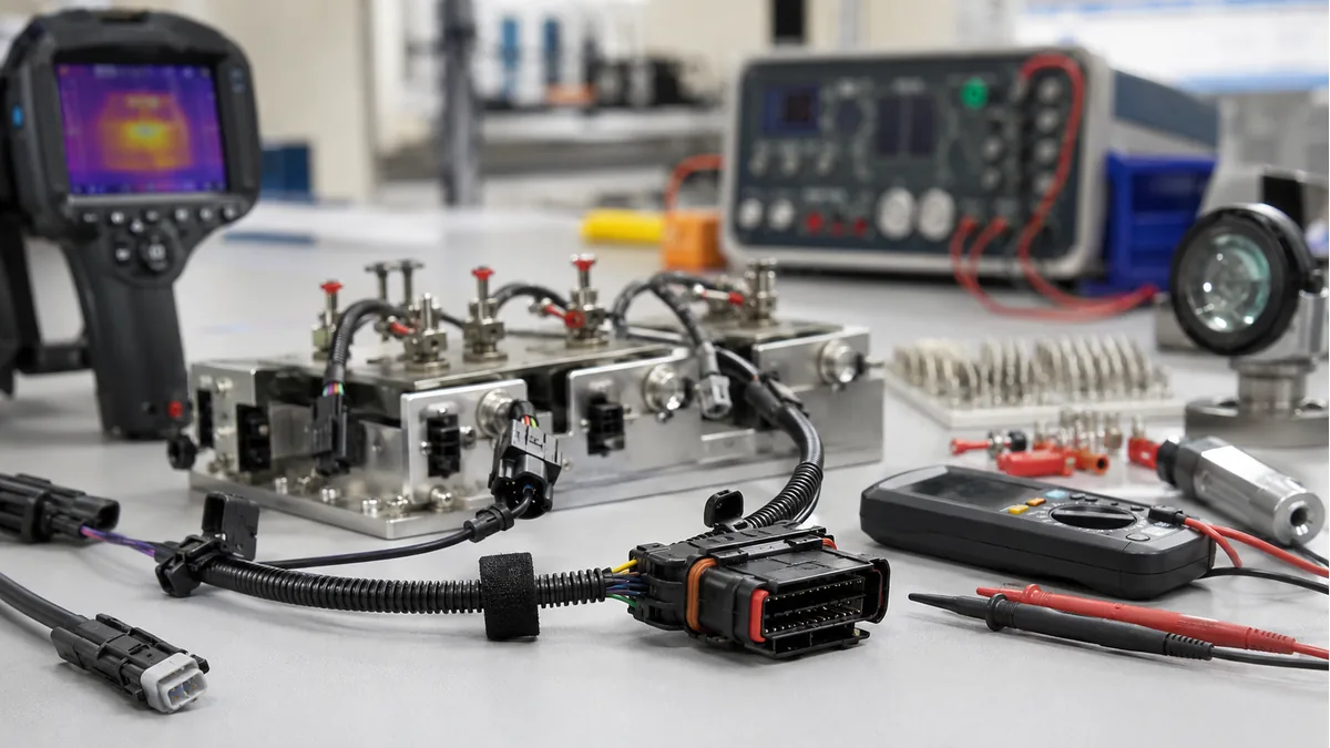 Wire harness validation testing with connectors and electrical test equipment