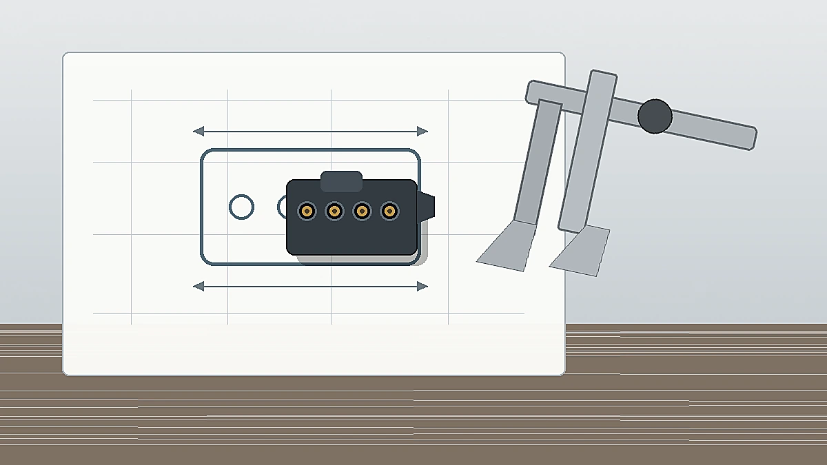 Engineer checking DC connector dimensions against a drawing