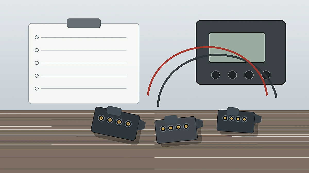 Power connector samples, drawing, and test equipment prepared for supplier review
